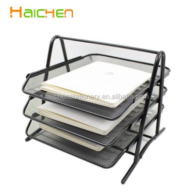 China Durable Factory Office Metal Desk Organizer Mesh 3 Tier Document File Tray for sale