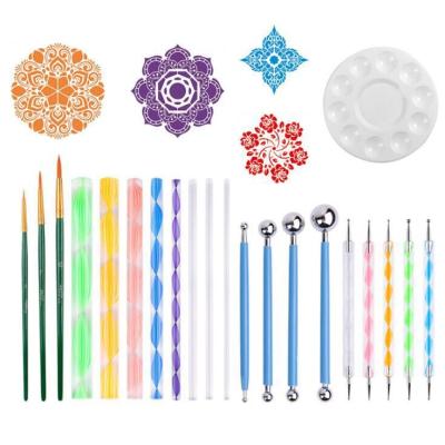 China Craft Mandala Dotting Tools 36 PCS Hand Dotting Tools Stencil Painting Tool Kits Brushes Paint Tray for sale