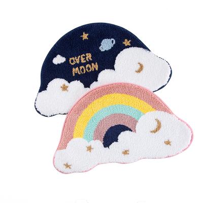 China Low MOQ Washable Rainbow Cartoon Stars Absorb Non-slip Water Absorption Floor Mat Latex Core Kindergarten Doormat 68*40cm for sale