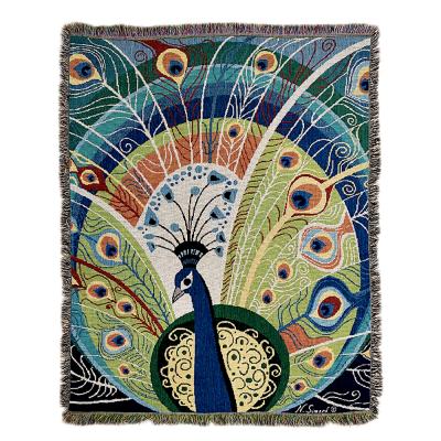 China New Home PORTABLE Custom Peacock Jacquard Tapestry Sofa Blanket For Decorative for sale