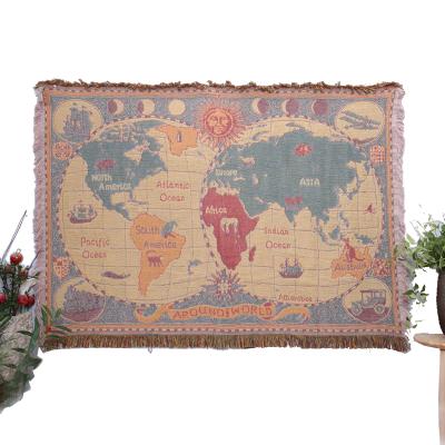 China Jacquard PORTABLE Blanket Vintage Map Tapestry Sofa Couch Hanging Cover With Tassels for sale