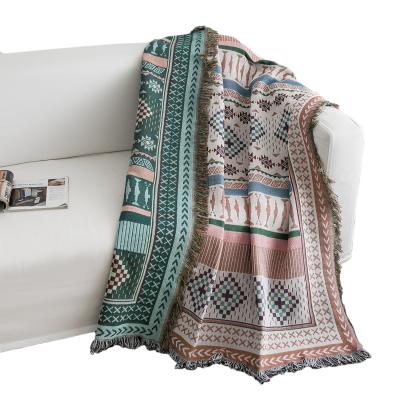 China New Design PORTABLE Morandi Throw Blanket Geometric Stripe Yarn Dyed Low MOQ Double Side Sofa Cover Couch Cover With Fringe Tassel for sale