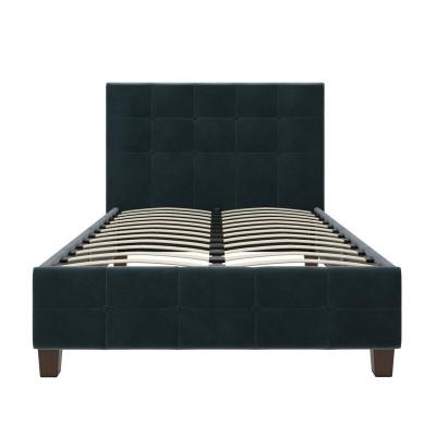 China Modern Blue Velvet Double Tufted Upholstered Low Profile Platform Hotel Bed for sale