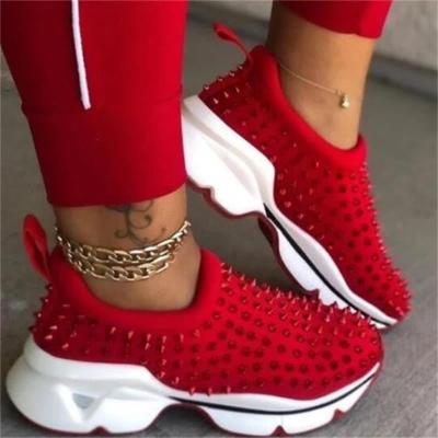 China Full PU Rivet Editing Women Casual Shoes Plus Size Running Roll Chunky Heel Based Trainer Sneakers for sale