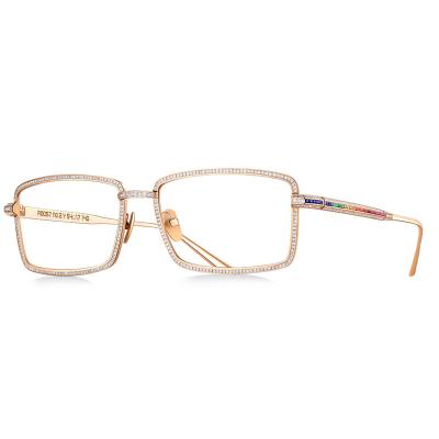 China Rimless Glasses Frame Luxury18k Gold Glasses Frames Shape Customizable Eyewears Natural Gem Diamond Glasses for sale