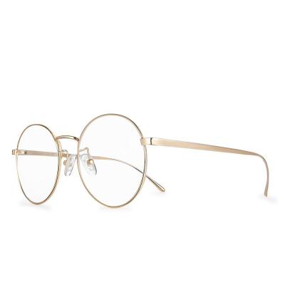 China Luxury Fashionable Solid 18K Gold Round Shape Full Rim Eyeglasses Frame with concise style design. Unisex.Pilot optical mirror for sale