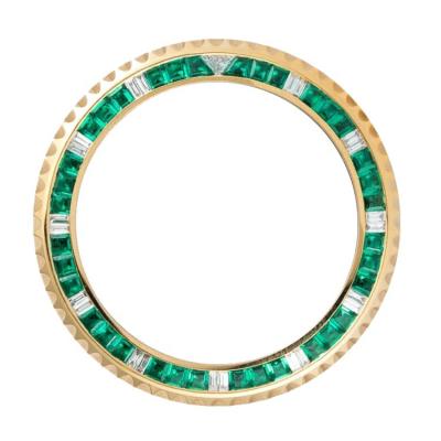 China Luxury Aftermarket Stainless Steel Watch Bezel Inserts with Synthetic Emeralds and CZ for Sub//-Mariner for sale