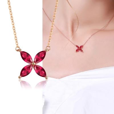 China Lucky Grass Four-Leaf Clover Shape Fashion Jewelry Real Classic Luxury 18K Solid Gold Synthetic Red Pendant Necklace For Women for sale