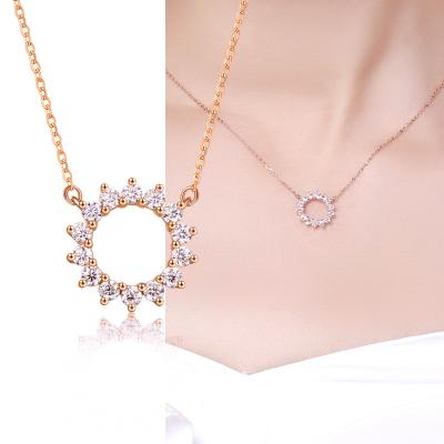 China New Design CLASSIC Real Adjustable Solid 18K Rose Gold Inlaid With Moissanites Sun Flower Shape Pendant Necklaces For Girls for sale