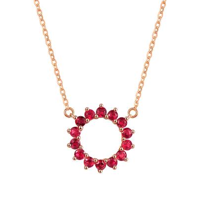 China Real Pure Romantic 18K Rose Gold Inlaid With Ruby Sun Flower Shape Pendant Necklaces Adjustable Size Design For Women for sale