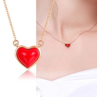 China MOQ Real Fashionable 18K Solid Gold Small Red Heart Shaped Charm Low Choker Pendant Necklace For Girls for sale