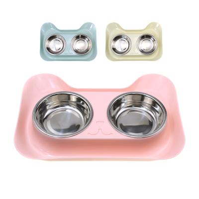 China Sustainable Twin Pet Bowl High Quality Stainless Steel Double Rolls Pet Bowls With Stand for sale