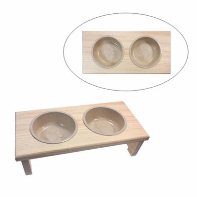 China 2021 Sustainable Natural Theme Straw Plastic Dog Bowl With Wooden Natural Stand for sale