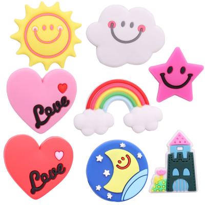 China Soft 10 Pcs+ Wholesale Customize Designer Charms Shoe Decorations PVC Shoe Charm Sun Love Stars Large Size Charms for sale