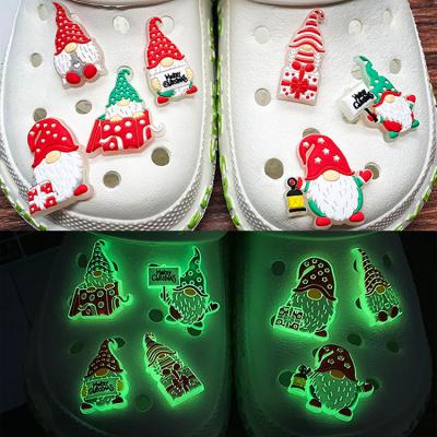 China Wholesale Soft Customize Christmas DIY Cartoon Luminous PVC Shoes Charm Croc Charms Shoes Decorations Kids Gift for sale