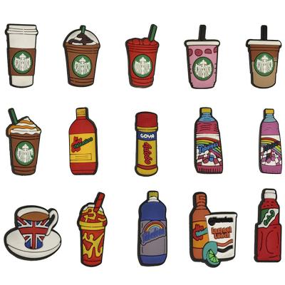 China Wholesale Soft Customize Coffee Bottle Designer DIY PVC Shoe Charm Croc Charms Shoe Decorations Kids Gift for sale