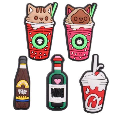 China Wholesale Soft Customize Drink Cat Coffee Designer DIY PVC Shoe Charm Croc Charms Shoes Decorations Kids Unisex Gift for sale