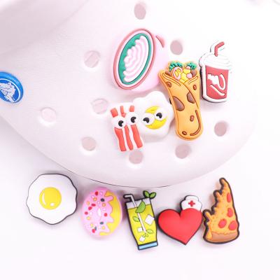 China Wholesale Softly 10 Pcs+ Customize PVC Shoe Charm Food Drink Cake Charms Designer Charms Shoe Decorations for sale