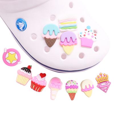 China Soft 10 Pcs+ Wholesale Customize Designer Shoe Decorations Kids Paty Gify PVC Shoe Charm Ice Cream Cake for sale