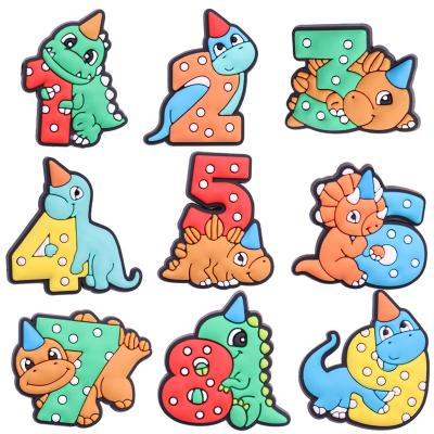 China Wholesale Soft Customize Dinosaur Arabic Numerals Designer DIY PVC Shoe Charm Croc Charms Shoe Decorations Kids Gift for sale