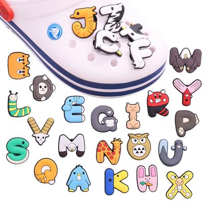 China Wholesale Soft Customize English Letters A-Z Animals Designer DIY PVC Croc Shoe Charm Shoe Decorations Kids Gift for sale