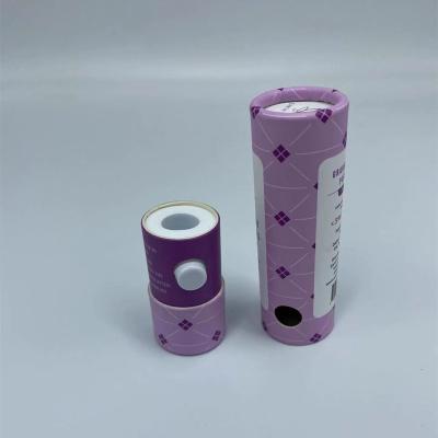 China Biodegradable Round Edge Resistant Round Lip Balm Rolling Box Push Button Child Tube Child Safe Paper Box for sale