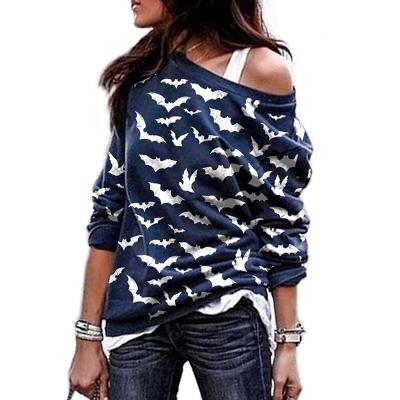 China 2021NEW Anti-wrinkle One Shoulder Bat Print Sweatshirt Comfortable Halloween Kits for sale