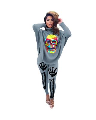 China 2021 NEW Halloween QUICK DRY Skeleton Print High Neck Top With Pants Set for sale