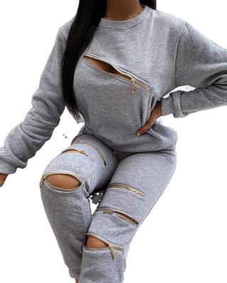 China 2021 NEW Anti-wrinkle zipper design long sleeve top and pocket design pants set for sale