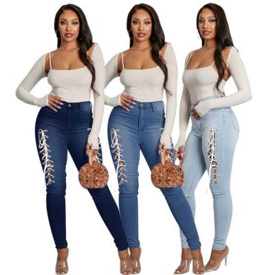 China Vaqueros de Pantalones 2021 Ladies Rope Holes Women Fashion Clothes Woman Breathable Fashionable Jeans for sale