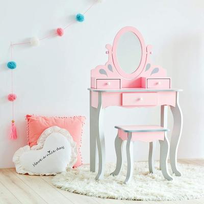 China Foldable Vanity Makeup Dresser Baby Kids Pink Wooden Dressing Table for sale