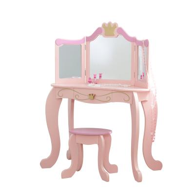 China (Size) Toy Bedroom Dresser Make Up Girls Adjustable Pink Dressing Table with Drawers and Mirror for sale