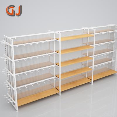 China Latest Style Three Side Store Supermarket Wooden Gondola Shelving, Retail Store Design Gondola Shelf, Custom Gondola Rack for sale