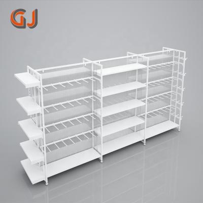 China Corrosion Protection Miniso Retail Store Display Racks Hook Shop Underwear Socks Shoe Storage Double Sided Rack for sale