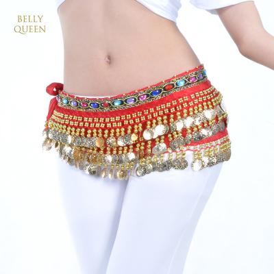 China Hip Scarf Velvet Belly Dance Hip Scarf With 228 Gold Coin BellyQueen Belt for sale