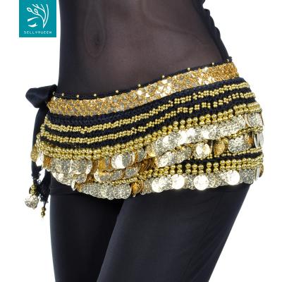 China Hip Scarf Velvet Belly Dance Hip Scarf with 338 BellyQueen Gold Coins for sale