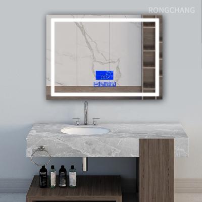 China Rongchang Rectangle Salon Decoration Wall Lighted Defogging Smart Mirror For Hair Salon Bathroom Smart Led Mirror for sale