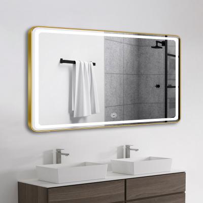 China Hot Sale Traditional Alum Frame Rectangle Make Up Smart Mirror LED Light Bathroom Mirror 3 Colors Control Dimmable for sale