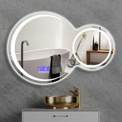 China Sales Hotel Smart Vanity Mirror LED Light Illuminated Top Bathroom Mirror With Date Time Temperature for sale