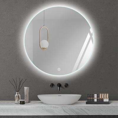 China Modern Luxury Home Decoration Luminous Wall Mounted Waterproof Round Shape LED Light Mirror Backlit Bathroom for sale