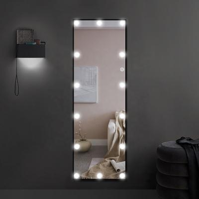 China Luxury Hollywood Style Vanity Decor Makeup Vanity Large Full Wall Mirror LED Lighted Floor Standing Mirror for sale