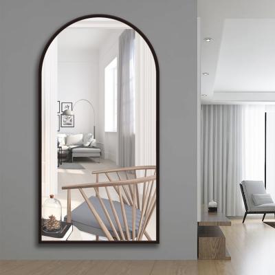 China Custom Dressing Floor Long Alum Mirror Durable Fashion Metal Gold Large Black Silver Framed Arched Mirror for sale