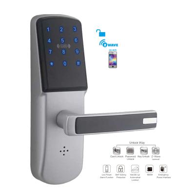 China Home Security Smart Handle Lock Phone +Fingerprint + Password + Card + Key for sale