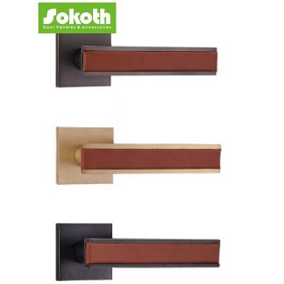 China Modern Luxury Leather Brushed Brass Door Handle Door &Amp; Window Handles for sale