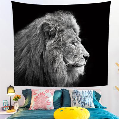 China Wholesale custom tapestry fabric CLASSIC lion wall tapestry printed black and white 3d tapestry for sale