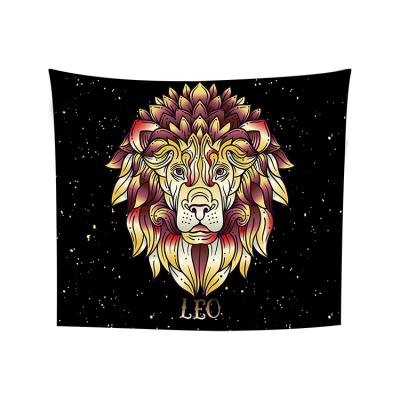 China Classic Leo Constellation Tapestry Wall Hanging, Black and Gold Tarot Card Zodiac Tapestry, Leo Moon Stars Wall Tapestries for sale