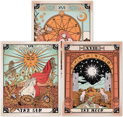 China Logo Printed Pattern Tarot Tapestry Custom Wholesale Classic The Moon Star The Sun Tarot Cotton Tapestry Wall Hanging For Bedroom for sale