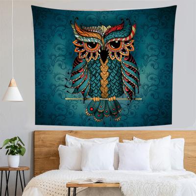 China Classic Home Decor Psychedelic Owl Tapestry, Forest Line Art Tapestry Wall Hanging Trippy for Bedroom, Bird Blacklight Animal Tapestry for sale