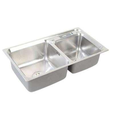 China Without Faucet SUS304 Stainless Steel Large Kitchen Sink With Knife Holder Handmade Tank Double Bowl Sink For Kitchen Fixture Accessories for sale