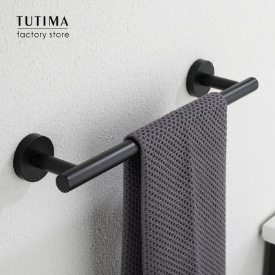 China With Hook Bathroom 304 Stainless Steel Wall Bar Accessories Set Matte Black Gold Wire Drawing Round Single Towel Bar for sale